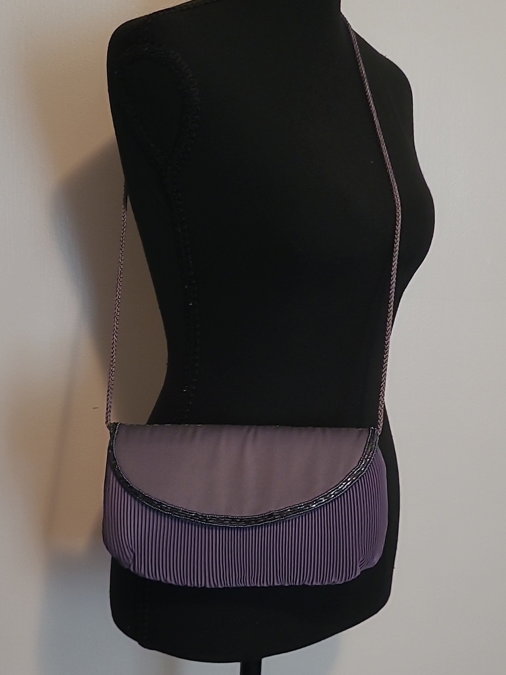 Elegant Gray Pleated Crossbody Hand Made Bag With Beaded Detail By Sophistique